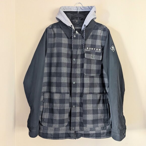 Men’s Burton Dunmore Snowboard Ski Hooded Jacket Black and Gray Plaid Size M - Picture 1 of 8